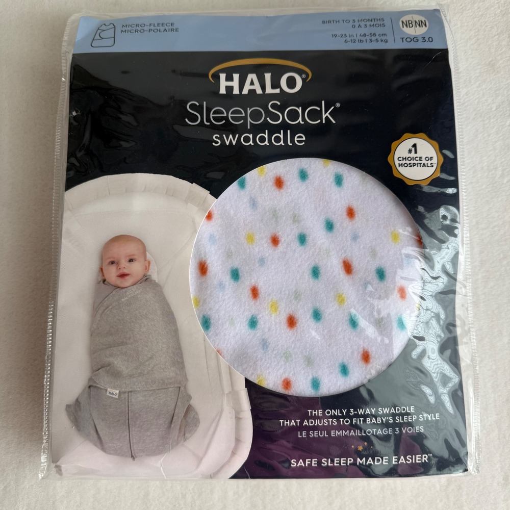 NWT Halo Baby Sleep Sack Swaddle NB‎  0-3 Months White Colorful Poka Dots